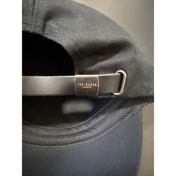 Ted Baker London Baseball Cap Black Cotton Hat Adult S/M Leather Strap NEW